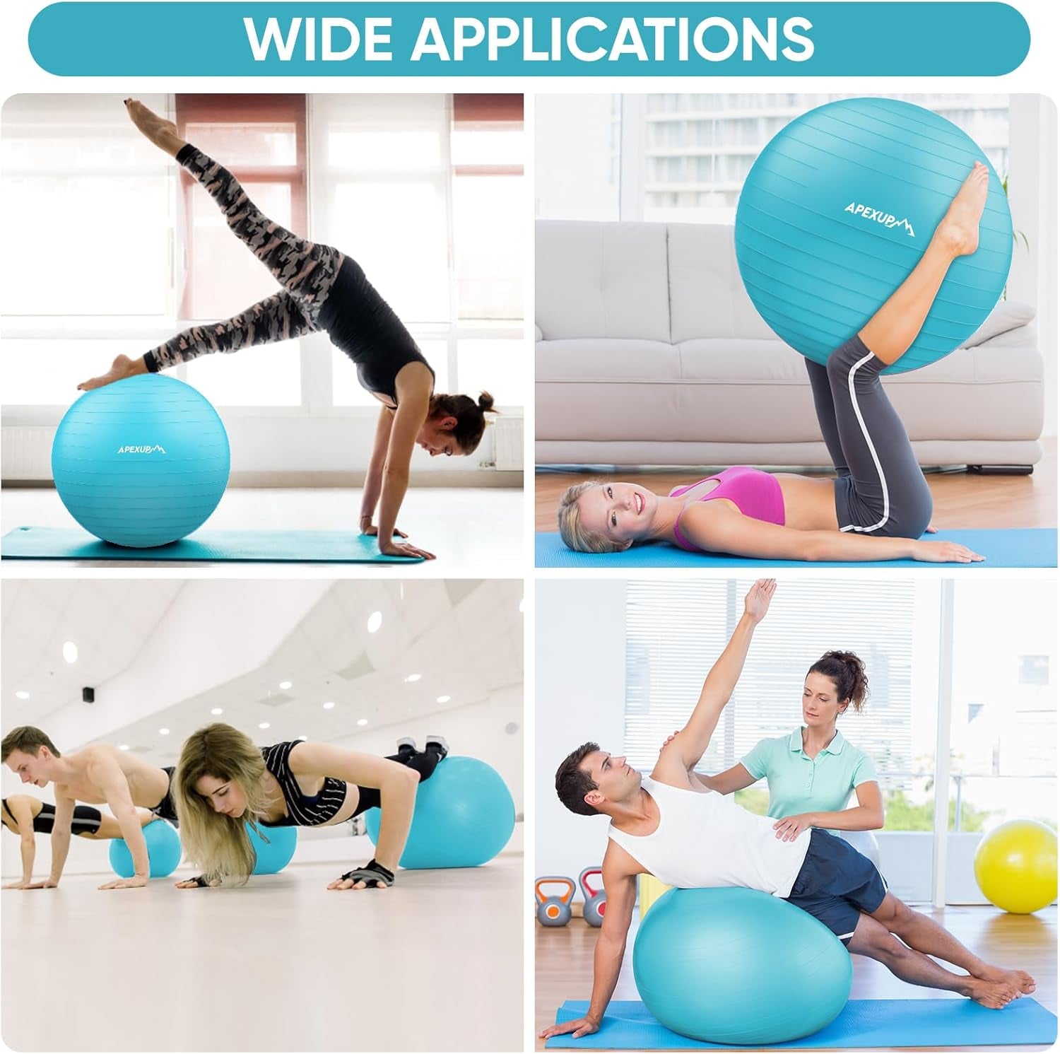Yoga Ball Exercise Ball, anti Slip Stability Ball Chair, Heavy Duty Large Gym Ball for Fitness, Balance, Core Workout and Physical Therapy