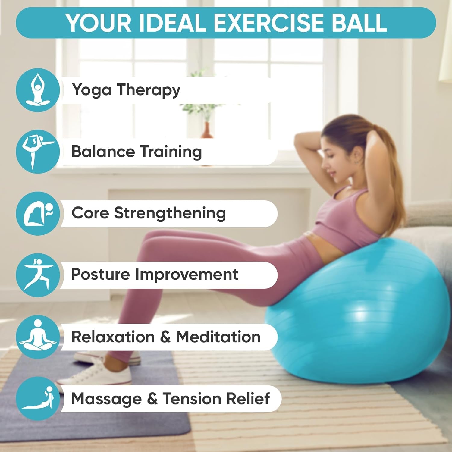 Yoga Ball Exercise Ball, anti Slip Stability Ball Chair, Heavy Duty Large Gym Ball for Fitness, Balance, Core Workout and Physical Therapy